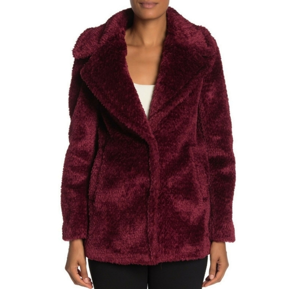 French Connection Jackets & Blazers - 🆕️⬇️🎉HOST PICK🎉 French Connection Burgundy Vegan Fur Coat
